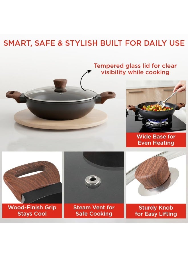 Vinod Di Casa Non Stick Kadai 22 cm, 1.8 Litre | 3 Layer Non Stick Aluminium Cookware | 4.8 mm Thick Base for Even Heat | Easy Grip Handle | Gas & Induction Friendly Fry Pan - Image 4